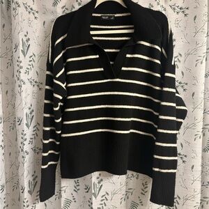Simply Vera Vera Wang Black & White Striped V-Neck Sweater